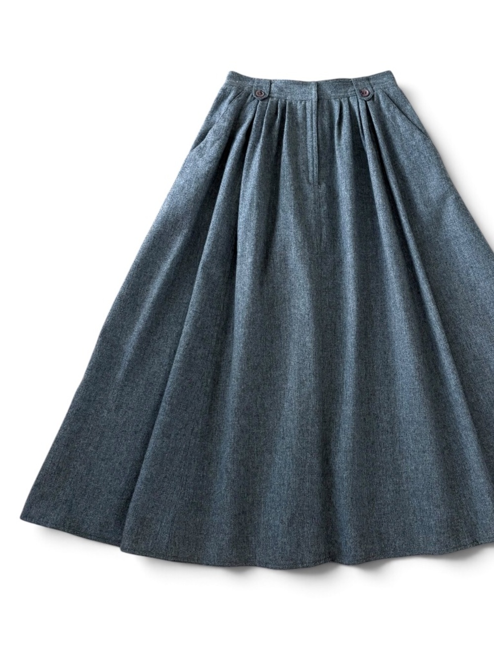 Vintage Gray Wool Blend Fall Winter Midi Skirt Librarian Academia Belt Loops